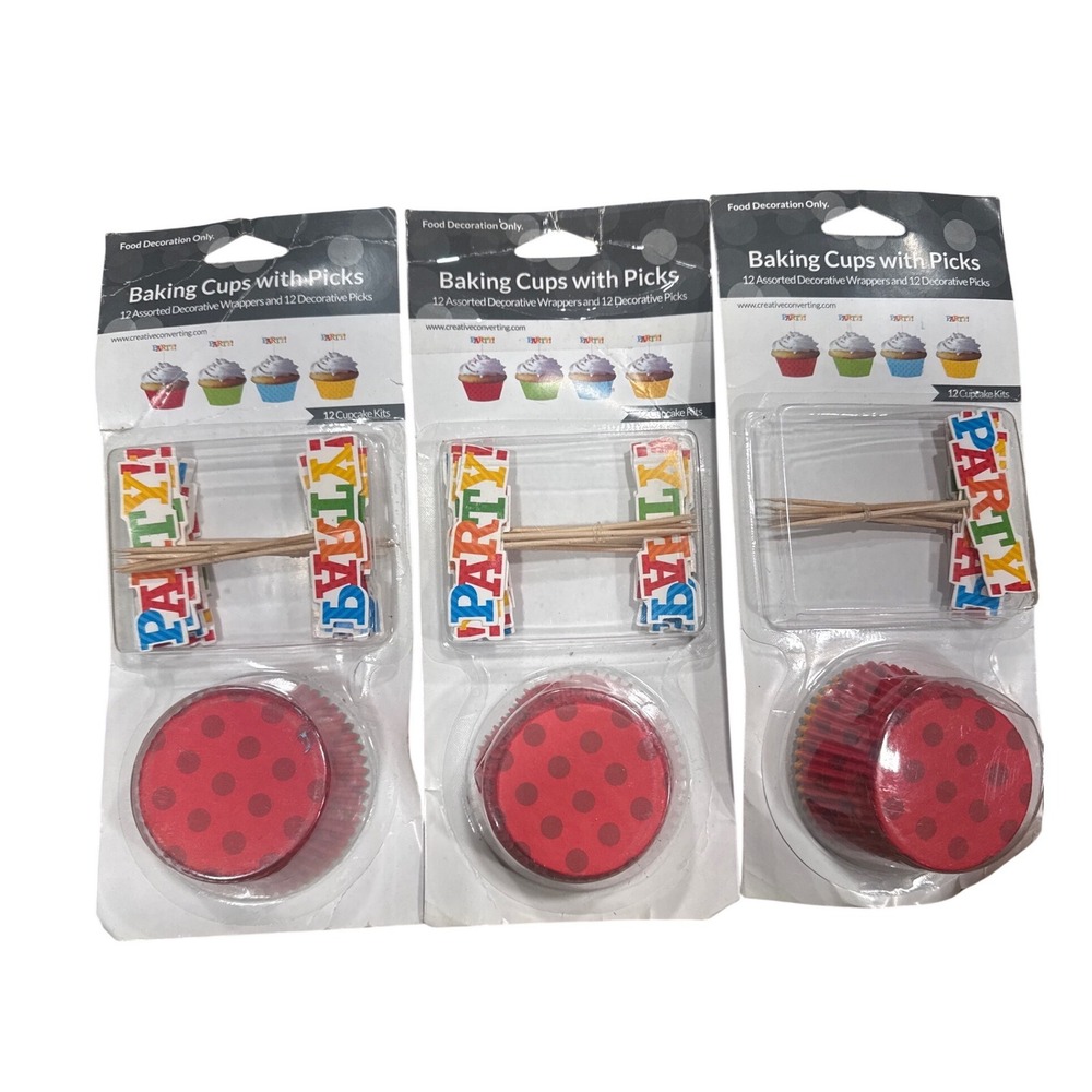 Creative‎ Converting Baking Cups with Picks Red Polka Dot Party 36 count party
